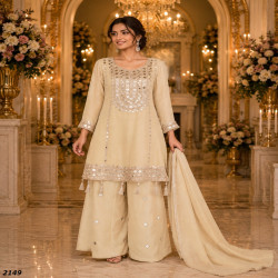 Women's Premium Simar Silk Hand Mirror Work Gharara Suit Set with Dupatta